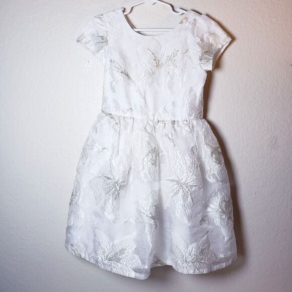 White and Silver Floral Laced Embroidered Princess Dress - Picture 1 of 4